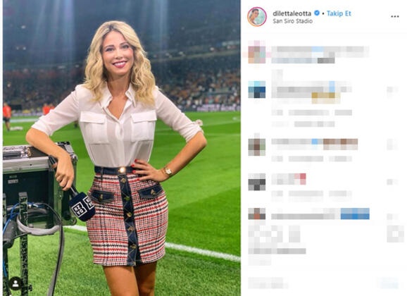 "Göğüslerini aç Diletta Leotta" şeklinde tezahüratta bulunan Napolili taraftarlara ünlü spiker el hareketiyle 'hayır' cevabını verdi.